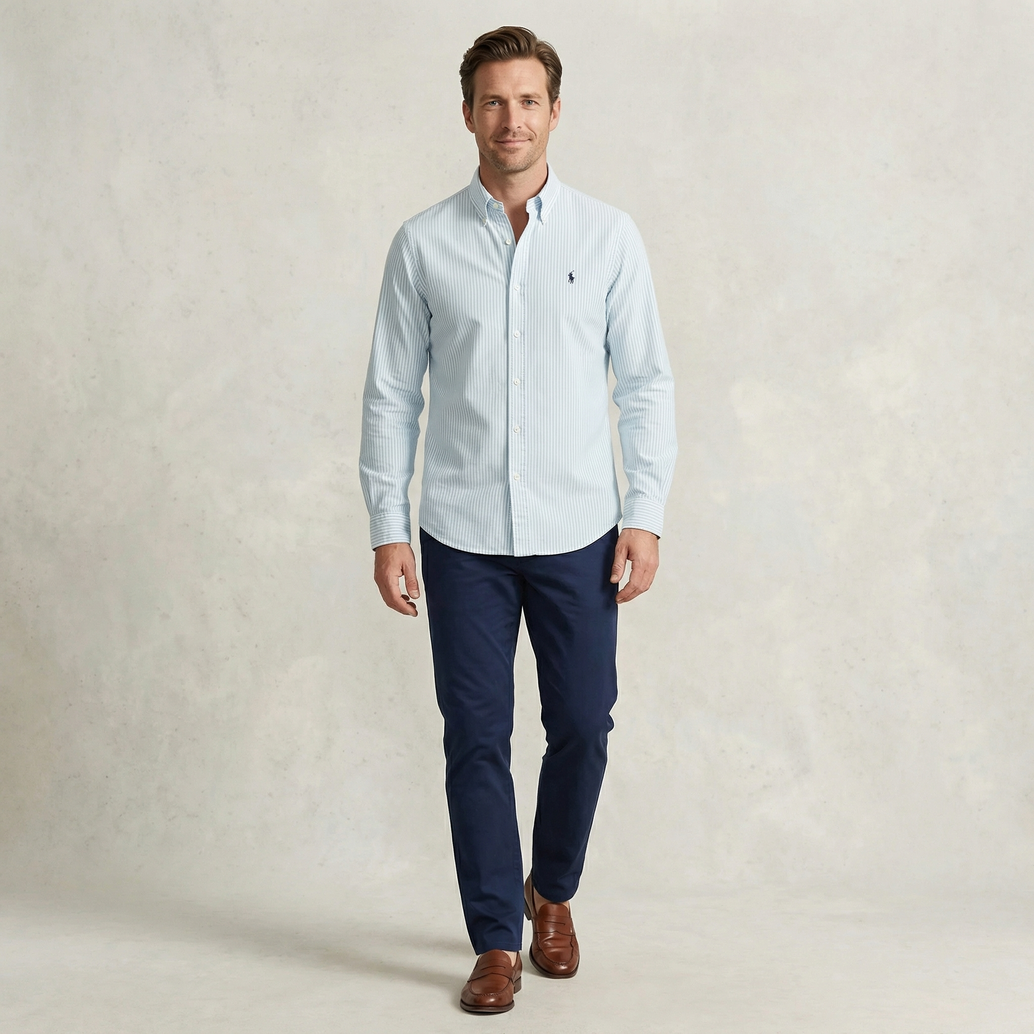 Camisa Polo Ralph Lauren Rayada Celeste