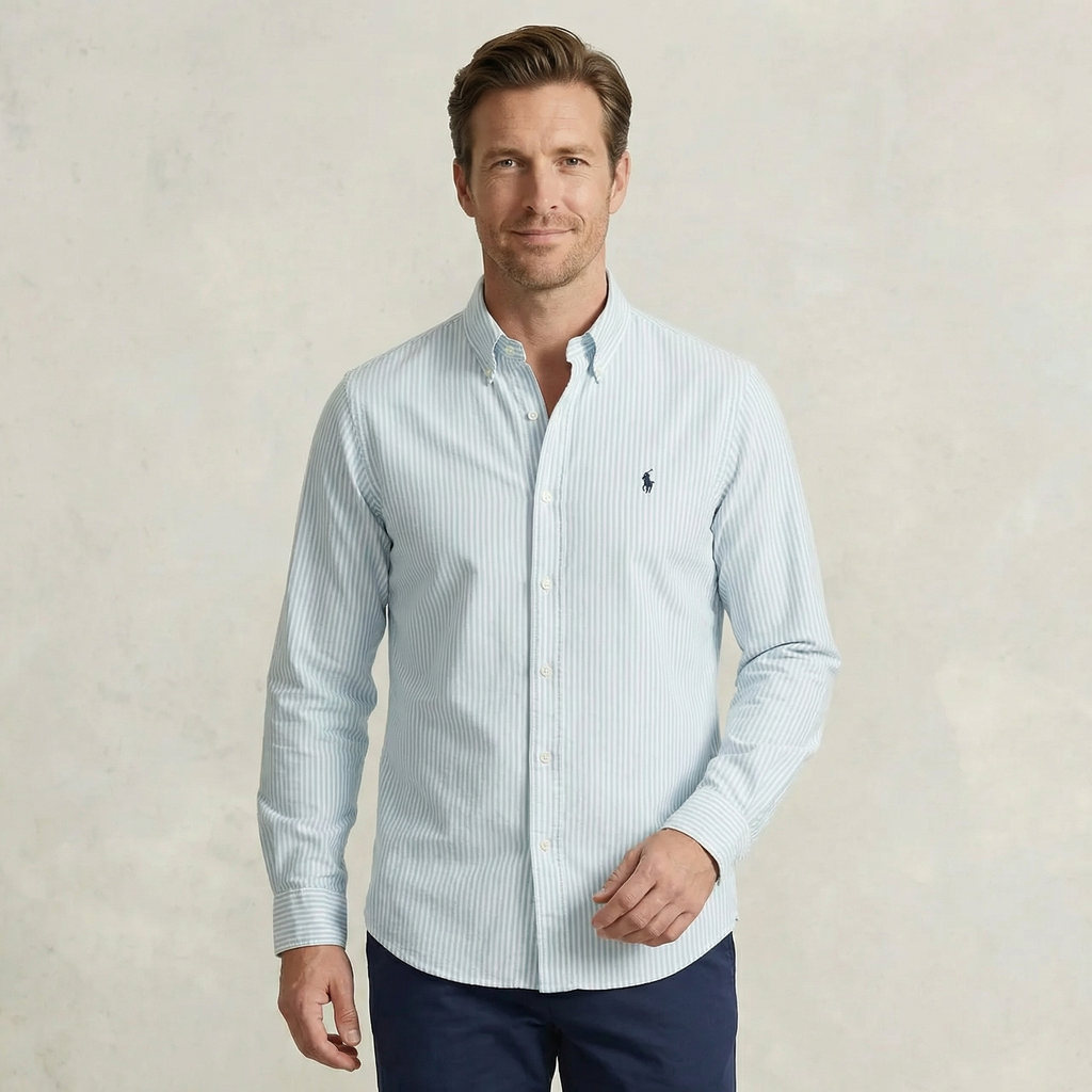 Camisa Polo Ralph Lauren Rayada Celeste